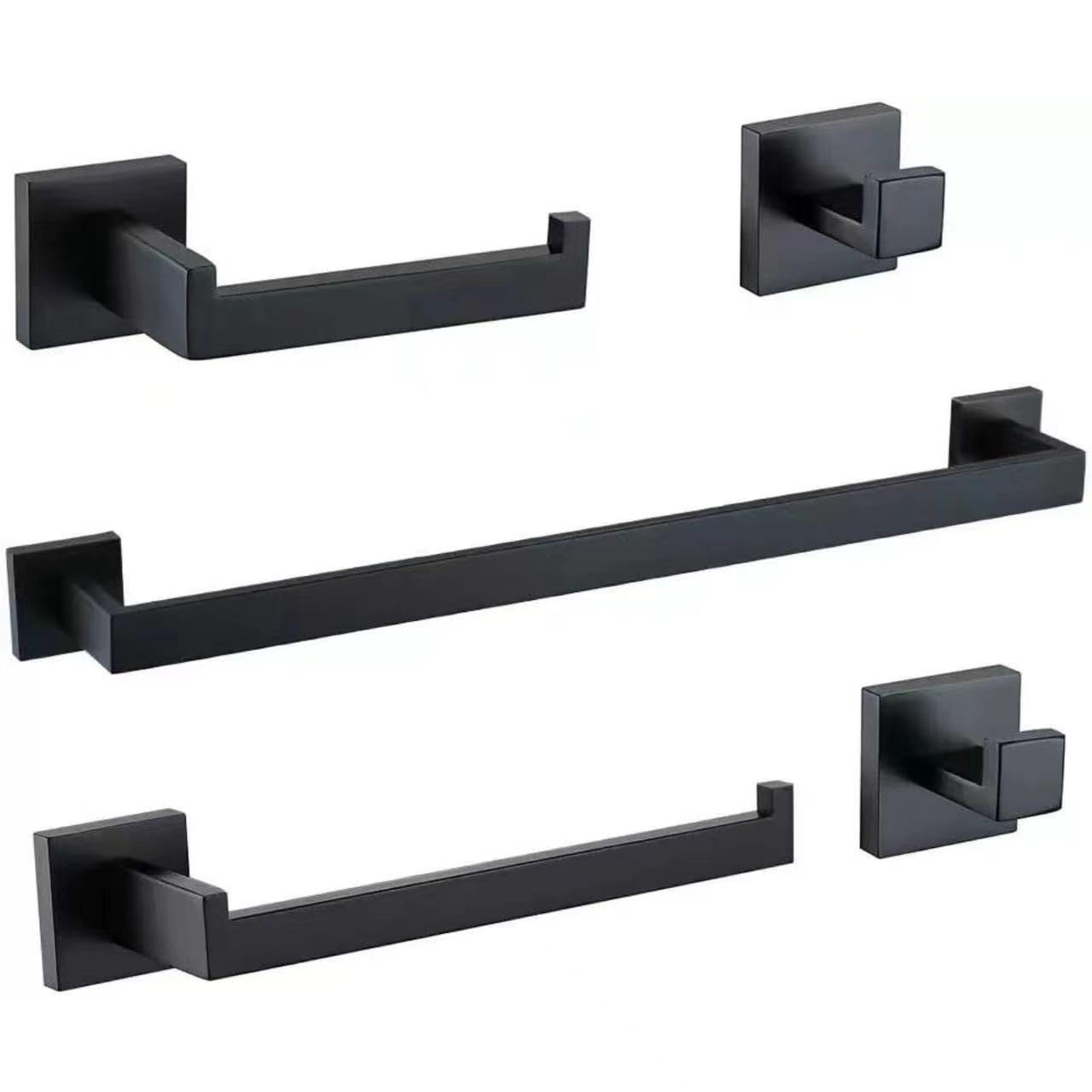 Matte Black Bathroom Hardware, NSCMQSL Bathroom Accessories Set Includes Toilet Paper Holder 12 Inch Towel Bar Robe Hook Wall Mounted,3 Pieces