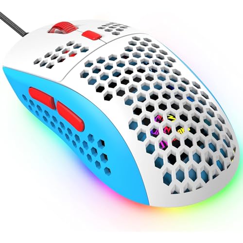 ZIYOU LANG Wired RGB Gaming Mouse,65G Lightweight Honeycomb Ultralight Mouse with High Precision Sensor 6400DPI,6 Button Programmable USB Gaming Mice,Precise Registration for PC Gamers Xbox PS4 Users