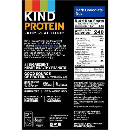 KIND Protein Bars, Double Dark Chocolate Nut, Gluten Free, 12g Protein