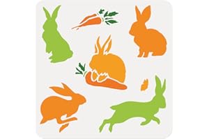 DOODLREAM Easter Rabbit Wall Stencil for Painting 11.8 x 11.8 Inch Reusable Plastic Bunny Stencil for Wall Fabric Furniture Painting, DIY Home Decor Craft Stencil