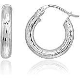 Sterling Silver 3mm Diamond-Cut Round Click-Top Small Hoop Earrings, Pick Size, Metal Color or Set