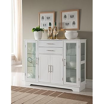 Amazon.com: White Wood Kitchen Buffet Display Cabinet with ...