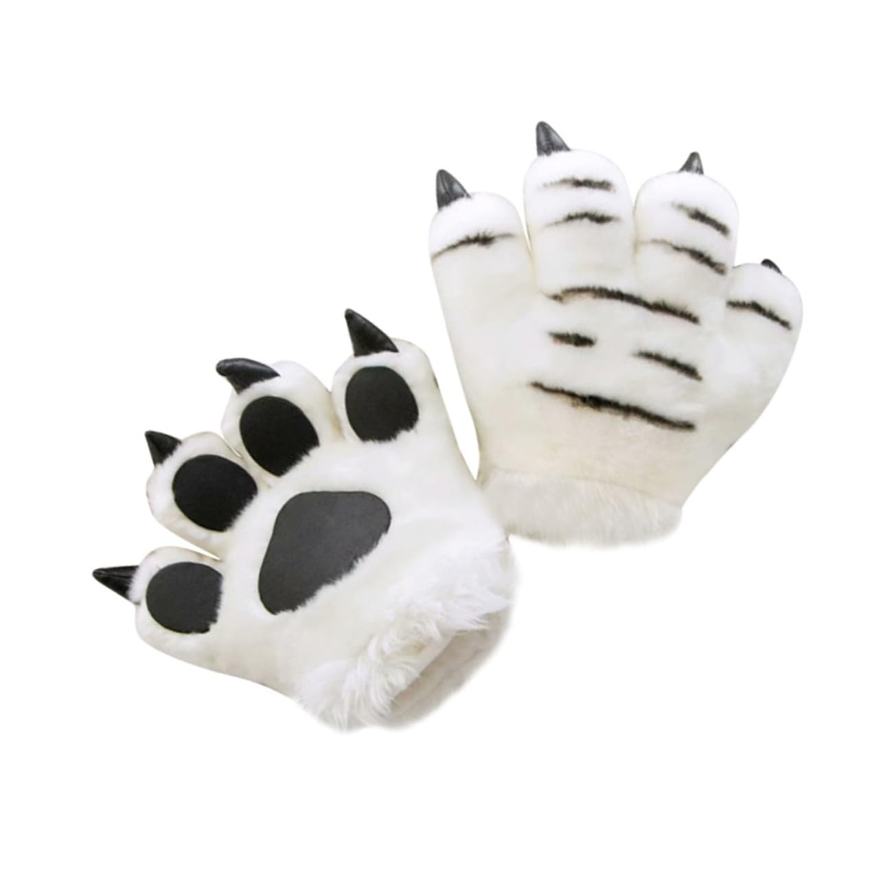 NUOBESTY Animal Paw Glove Plush Furry Claw Glove Mitten Werewolf Wolf Costume Accessorie 1PC white and black
