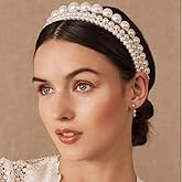 JWICOS 3Pcs White Faux Pearl Headbands Bridal Hair Hoop Hairbands Wedding Hair Accessories for Women and Girls