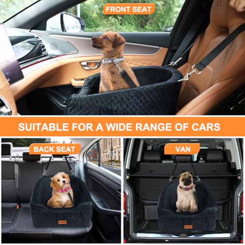 Vivifying Dog Car Seat, Memory Foam Dog Booster Seat for Small Up to 10KG, Detachable and Washable, Height Elevated with Storage Pockets (Black)