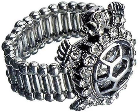 Girlie with sweet turtle ring, Silver Turtle with Rhinestone