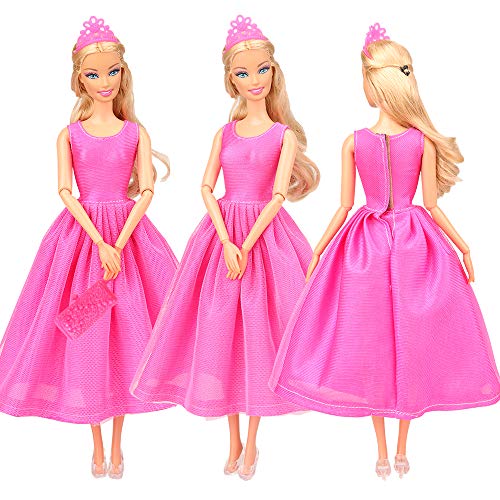 BARWA Lot 12 Items 3 Sets Fashion Casual Clothes Outfit Party Dress with 10 Accessories Bags Shoes Hangers Crown for 11.5 inch Girl Doll Xmas Gift