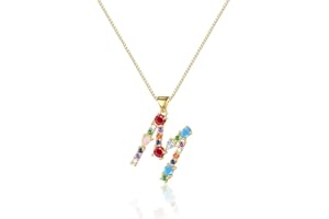 Eben-Ezer 18K Gold Box Chain Choker Initial Necklace Multi-Color Zircon Letter Pendant Script Name Custom Necklace for Women Gift Alphabet 26 A-Z