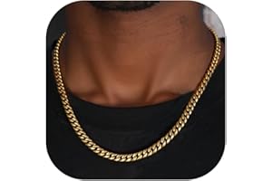 ChainsHouse Miami Cuban Link Chain Necklace for Men, 4.8mm/6mm/10mm/14mm Width, 14K Gold Plated/Stainless Steel/Black Mens Chunky Hip Hop Necklace Curb Chains, 14"-30" Length, Come Gift Box