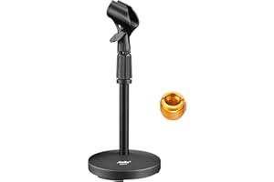 Desktop Microphone Stand, Moukey Upgraded Adjustable Table Mic Stand with Non-Slip Metal Base for Blue Yeti Snowball Spark, Other Microphone, height adjustment 9.84” to 14.17”-MMs-2