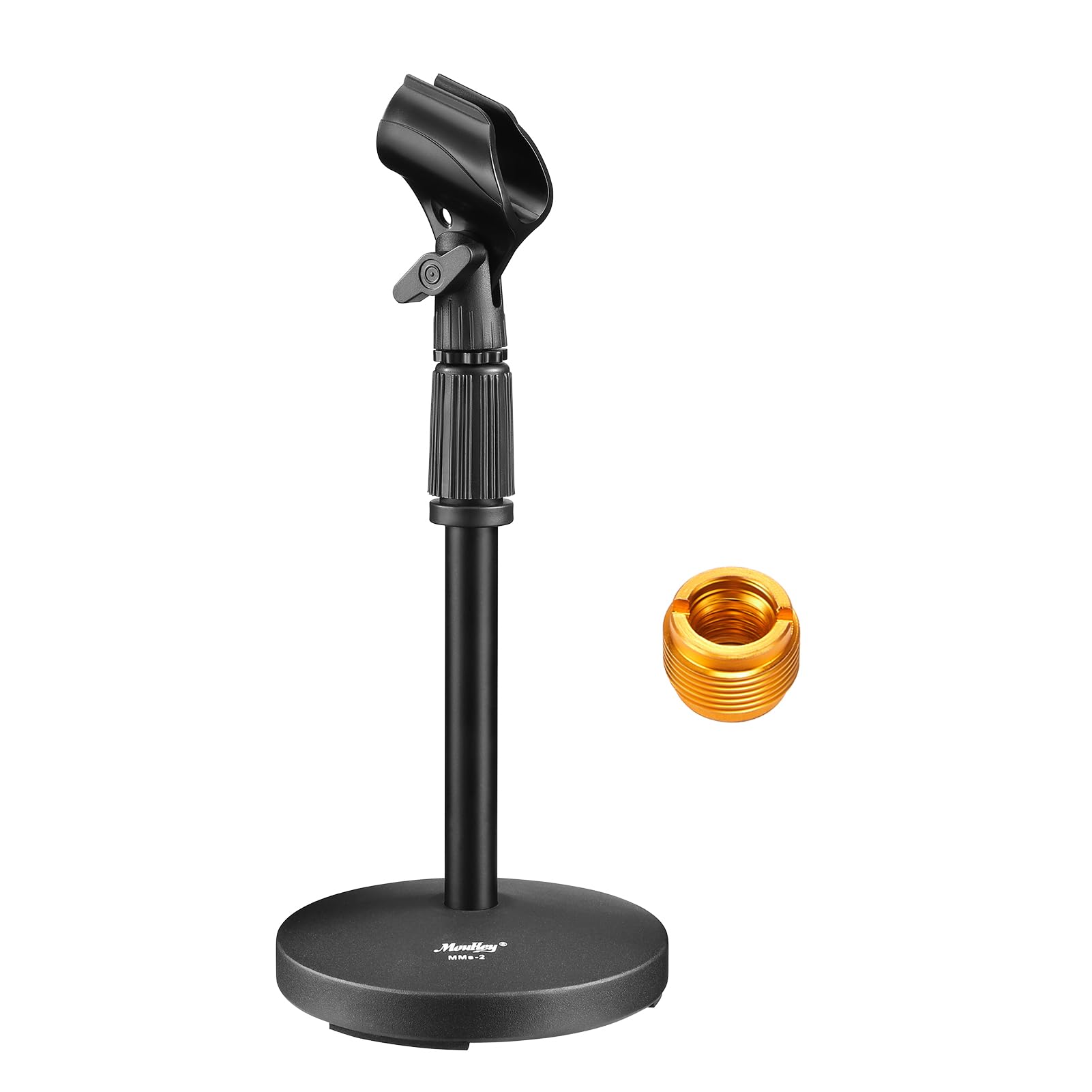 Desktop Microphone Stand, Moukey Upgraded Adjustable Table Mic Stand with Non-Slip Metal Base for Blue Yeti Snowball Spark, Other Microphone, height adjustment 9.84” to 14.17”-MMs-2