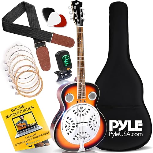 Pyle Resonator Akustik Westerngitarre – Resonator Acoustic Western Guitar mit integriertem Verstaerker, akustisches Instrument in 4/4-Groesse fuer Erwachsene