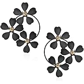 Daisy Flower Dangle Earrings for Women Plant Sunflower Hoop Stud Earring Triple Floral Camellia Statement Drop Earrings Jewelry for Women Gifts