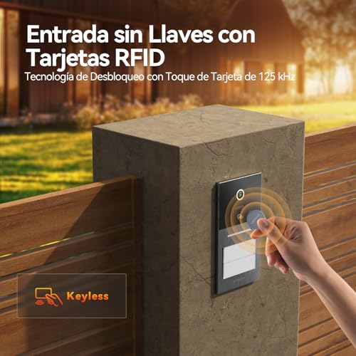 TMEZON Y70 Smart 2-Wire Video Intercom, Two Monitors and External Doorbell with Camera, APP/RFID Unlock Card, Detect Intelligent Human Movement, Two-Family