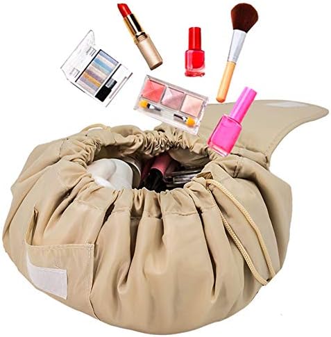 Adigow Makeup Drawstring Bag Portable Lazy Cosmetic Bags Waterproof Travel Organizer Pouch For Women,Beige