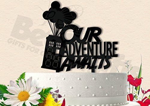 Our Adventure Awaits with Tardis and Balloons Wedding Cake Topper