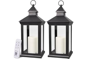 Bright Zeal 2-Pack 14" Candle Lanterns Outdoor Waterproof Decorative Lights with Timer Remote -Cool White Vintage Lantern Outdoor Decor
