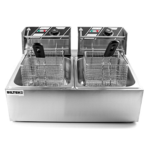 Biltek Commercial Deep Fryer Electric Countertop Dual Tank Basket 11L 3200W up to 374 Deg F
