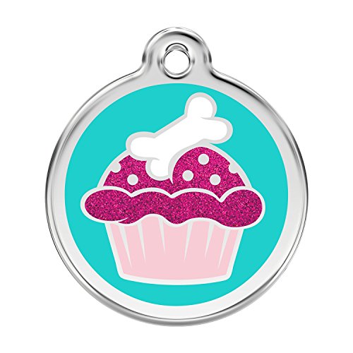 Personalized Stainless Steel & Glitter Enamel Dog Tag with Engraving - Cupcake (Large)