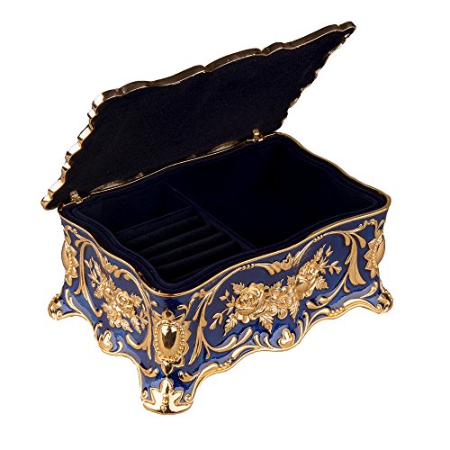 Feyarl Vintage Rectangle Trinket Box Jewelry Box Ornate Antique Finish Engraved with Two- Layer Organizer Box for Christmas Gift (Blue) 7.1 x 4.7 x 3.1 inches - Thumbnail 3