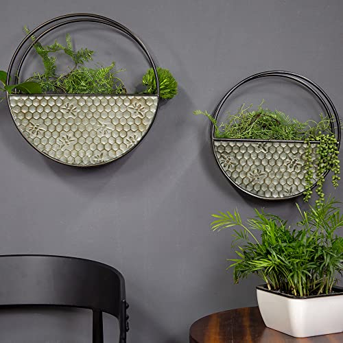 Putuo Decor Set of 2 Galvanized Metal Wall Planter, Farmhouse