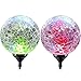 Solar Powered Crackle Glass Ball- Color Changing Stake Lights- Set Of 2- 100% Weatherproof Design- Decorative Landscape Lamps- Wireless Outdoor LED Accent Lighting- Best Decor for Garden/ Yard/ Path