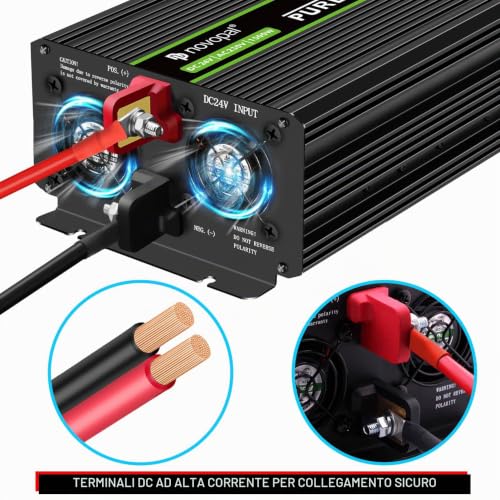 Novopal 1500 W Sine Wave Inverter Power - DC 24 V to AC 220 V Inverter Voltage - 2 EU Socket with USB Output - 5 Metres Remote Control - Suitable for Family, Trucks, Camping, Travel
