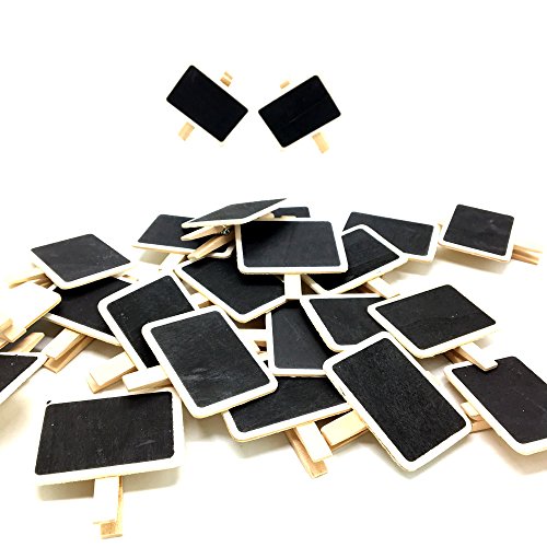 HUELE 24 PCS Chalkboards blackboards with Wooden Blackboard Clip Message Board Signs and Labels Clips(2''x2.76'')