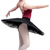 WENDYWU Women Professional Swan Ballet Tutu Dress Hard Organdy Platter Performance Leotard Skirt (M, Black)
