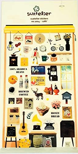Suatelier No. 1014 Cafe Stickers - Small Retro Diner Planner Journal Scrapbook Sticker Sheet - Kawaii Stationery Korean