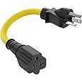 1 Ft Nema 5-20P Extension Cord 12AWG Nema 5-20P to 5-20R Heavy Duty Extension Cable, 5-15R/20R T Blade 20Amp Female to Male Power Cord,20A 125V AC Plug Adapter Cable [UL Listed]