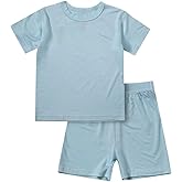 Teach Leanbh Toddler Baby Boys Girls Bamboo Viscose Pajamas Set Round Neck Short Sleeve Snug Fit Sleepwear Pjs 12M-5Y