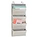 mDesign Over the Door Fabric Office Supplies Storage Organizer for Notebooks, Planners, File Folders - 4 Pockets, Taupe/Natural