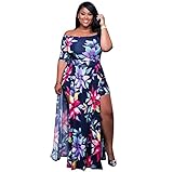 VERTTEE Maxi Women's dress Boat Neck Short Sleeve Plus Size Print Causal Party Club Cocktail Spilt Women Dress XXXL