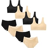 Demifill Teen Girls Seamless Ice Silk Training Bra&amp;Underwear Set Multipack | 4 Pack Matching Seamless Lingerie Set, Comfort No Underwire Sets For Teens
