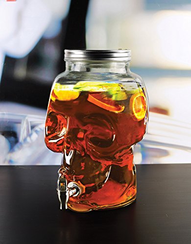 Circleware Skull Face Beverage Dispenser, Sun Tea Jar with Spigot, Fun Party Entertainment Glassware Drink Water Pitcher for Juice, Wine, Kombucha and Cold Drinks, Huge 2.1 Gallon, Clear