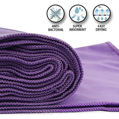 sunland Yoga Towel Sweat Absorbent Soft Non-Slip Hot Yoga Towel + Hand Towel 2 in1 Set with Carry Bag Ideal for Pilates Hot Yoga Bikram 24 inches x 72 inches Purple - Thumbnail 6