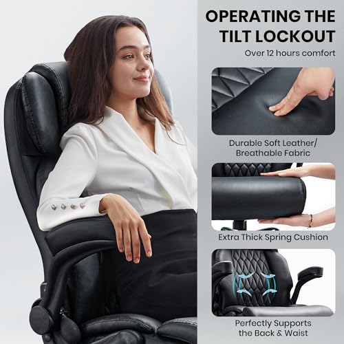 500lbs Big and Tall Office Chair Adjustable Lumbar Support for Back Pain, Extra Wide Seat Executive Office Chair Thick Armrest Pad, Heavy Duty Base Ergonomic Computer Desk Chair