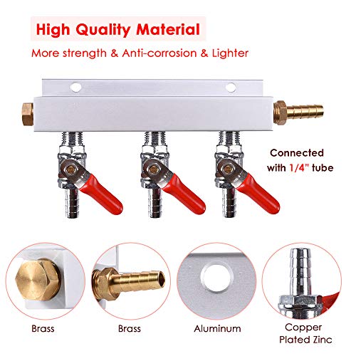 image for Suteck 3-Way Gas Manifold CO2 Distributor Manifold 5/16 inch Barb/Stem