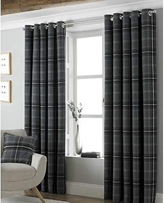 Paoletti Aviemore 46x72 Grey Tartan Tweed Eyelet Curtains Amazon