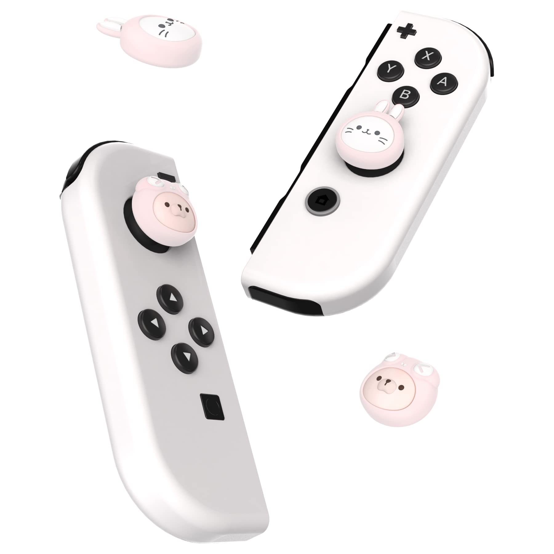 playvital Millennial Pink Joystick Caps for Nintendo Switch, Thumbstick Caps for Switch Lite, Analog Cover for Switch OLED Joycon Thumb Grip Caps for Switch/Lite/OLED - Cosplaying Kitten & Puppy
