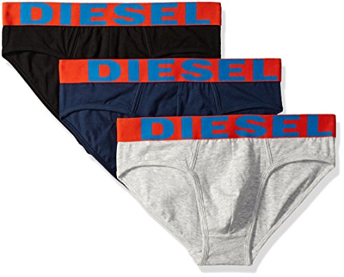 Diesel men s 3-pack andre cotton stretch briefs, grey/b…