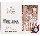 300 Pieces Premium Rose Gold Plastic Silverware from Royal Party | Disposable Heavyweight Plastic Cutlery | Full Length Flatware Set - Includes 100 Forks, 100 Spoons, 100 Knives.
