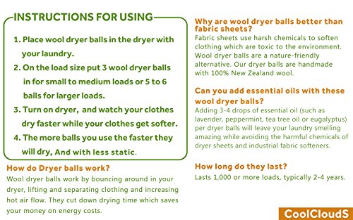 Wool Dryer Balls - 100% Organic Wool, 6 Pack XL Natural Fabric Softener, Handmade Laundry Dryer Ball Reduce Wrinkles, Static Cling, Hypoallergenic, Chemical Free, Non-Toxic Reusable (3white+3gray)