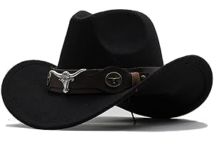 Classic Black Western Felt Roll Up Brim Cowboy and Cowgirl Hat for Women and Men - Decoration with Western Belt Bukle