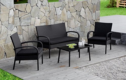 Cloud Mountain 4 PC Wicker Rattan Patio Conversation Set Rattan Furniture Set Cushioned Wicker S ...
