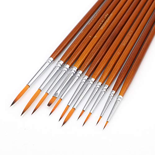 Miniature Model Paint Brush Set - 11 Pieces Fine Detail Painting Brushes for Art Painting - Acrylic, Watercolor, Gouache, Oil - Airplane Kits, Ceramic, Warhammer 40k