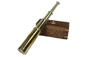 NAUTICALMART 15" Solid Brass Handheld Telescope with Wooden Box - 12x Magnification