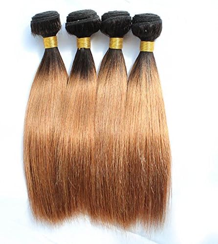 KISS HAIR Ombre Bundles Silky Straight Hair Weave 200g 10 inch Two Tone Colored Brazilian Virgin Human Hair Extensions for Short Bob Style (T1B/30) โฆ