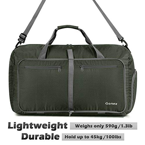 Gonex 60L Foldable Travel Duffel Bag Water & Tear Resistant, Dark Green